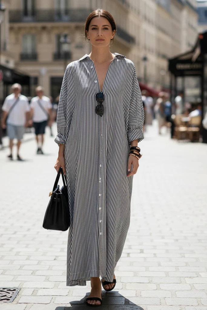 Amberley | Damska sukienka koszulowa oversize w paski lekka przewiewna casual