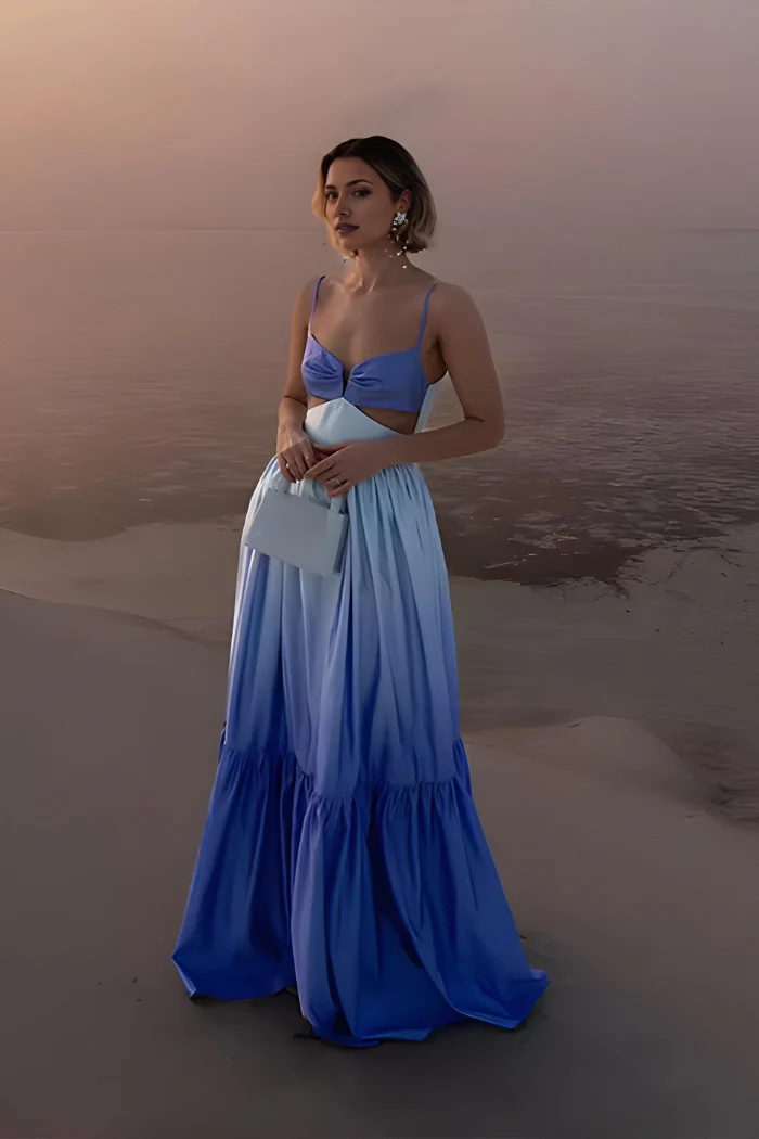 Barbara | sukienka maxi damska koktajlowa ombre z dekoltem sweetheart