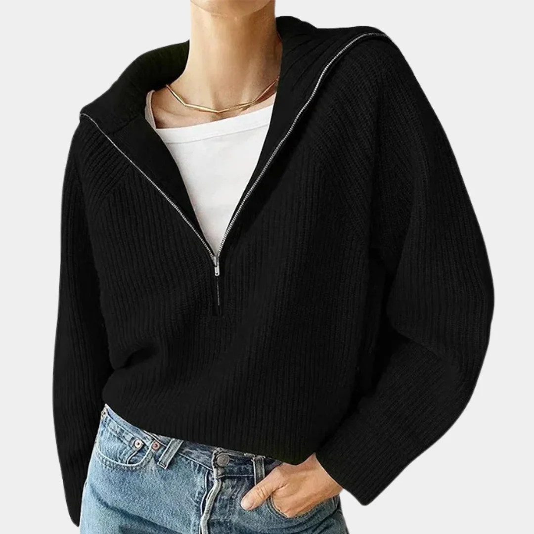Caroline | Sweter damski bawełniany prążkowany z zamkiem - Image 11