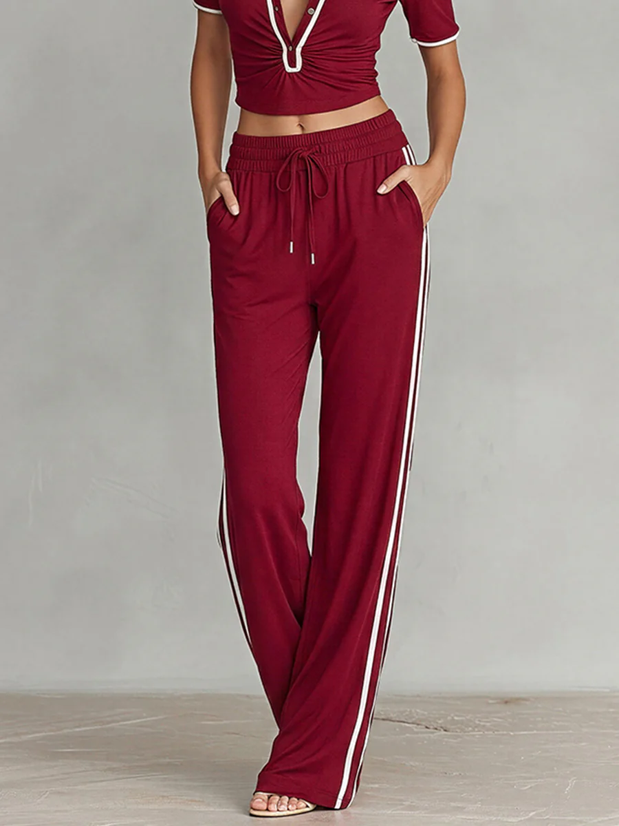 Carroll | Damski komplet dresowy bordowy z dzianiny crop top cold shoulder - Image 4
