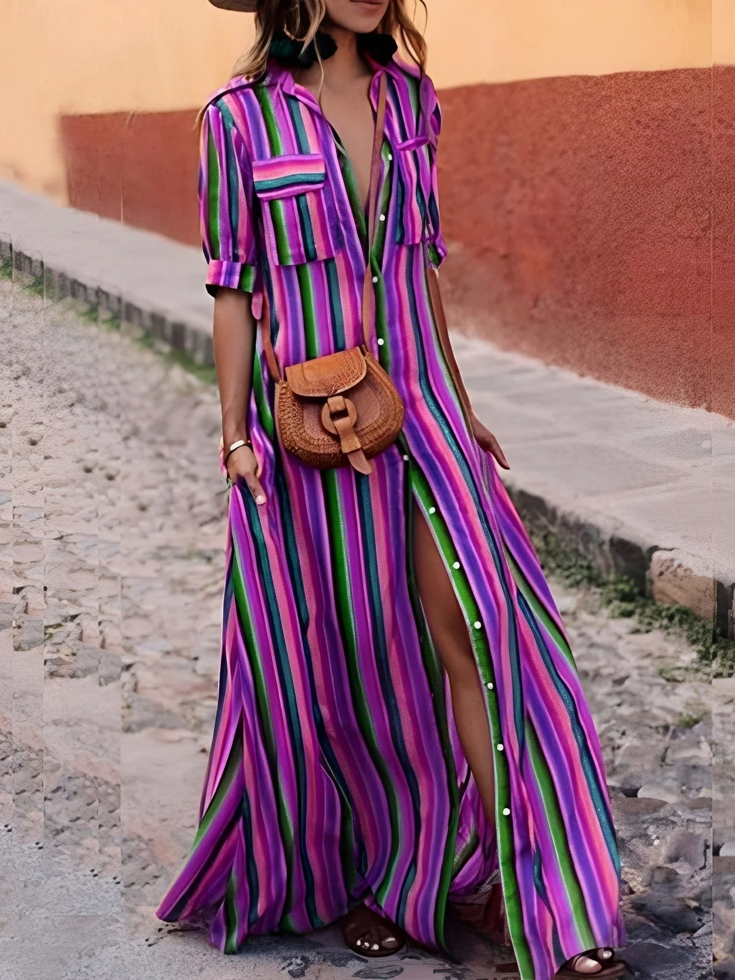 Cary | Sukienka damska maxi w paski elegancka klasyczna