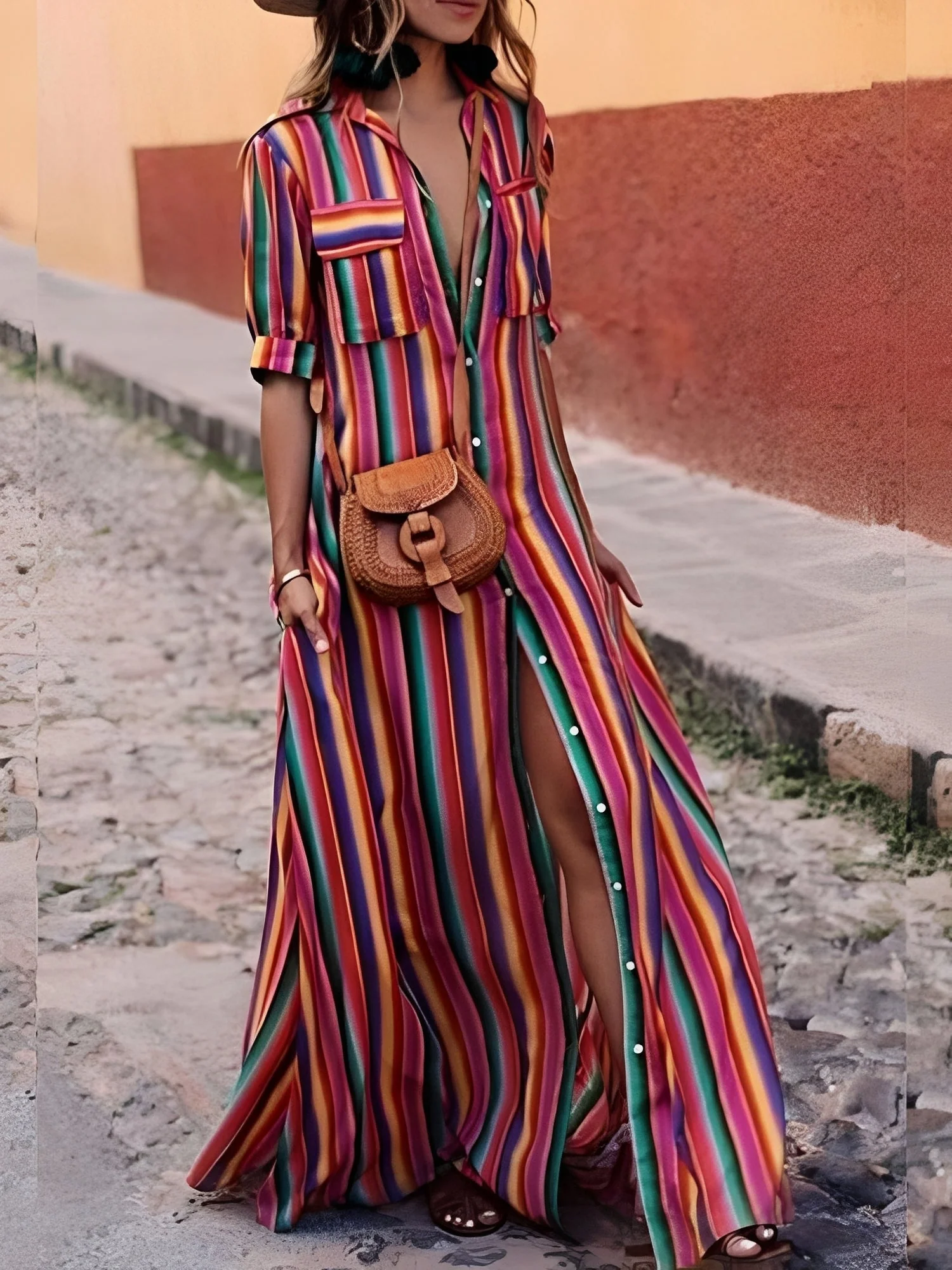 Cary | Sukienka damska maxi w paski elegancka klasyczna - Image 2