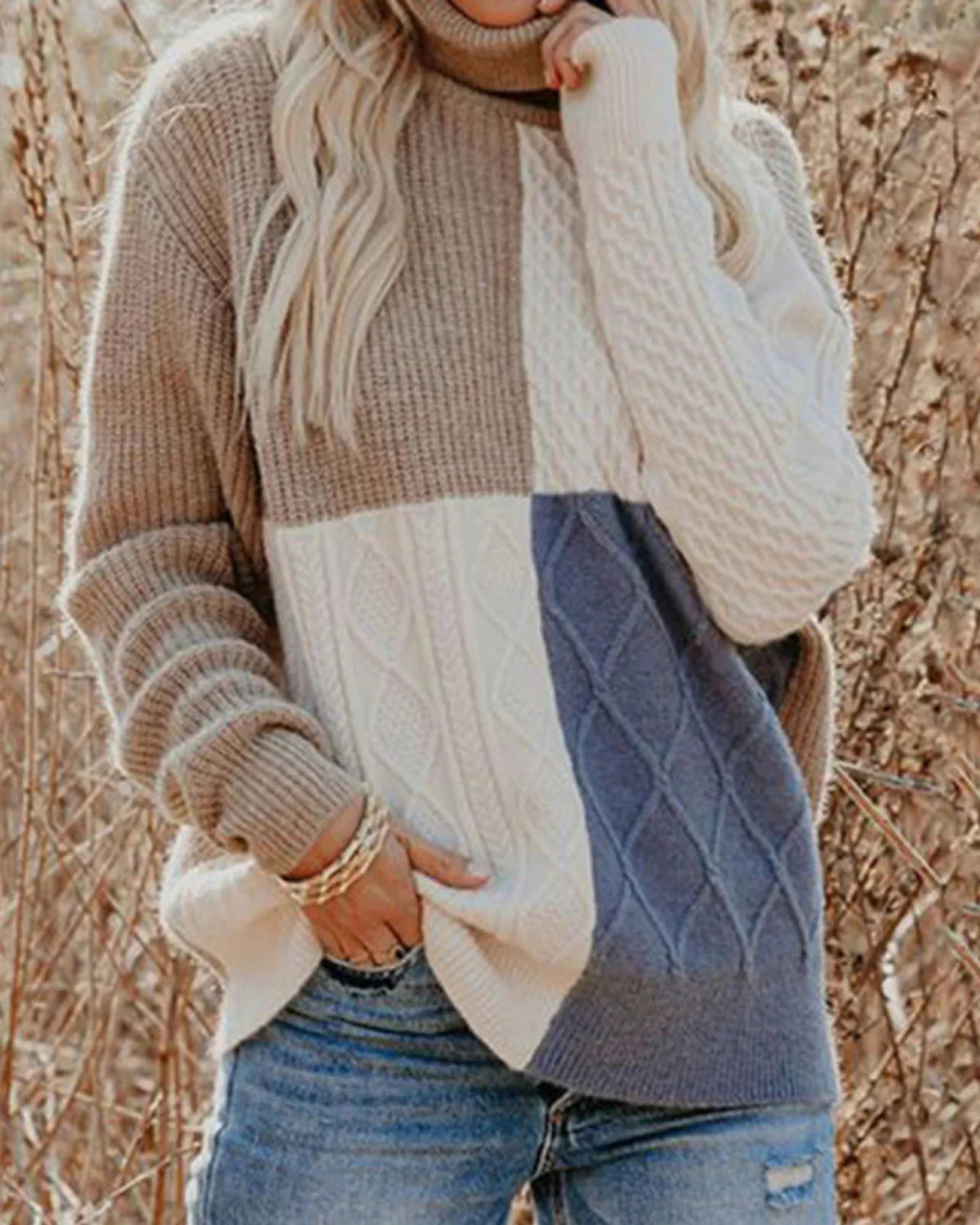 Celina | Casualowy damski sweter z patchworku z mieszanki bawełny