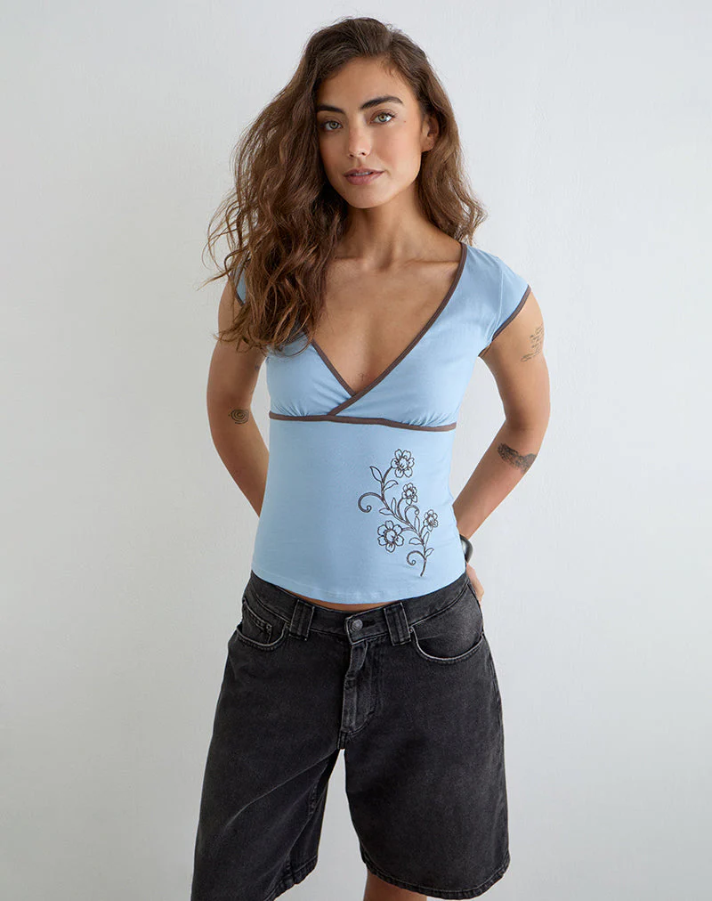 Chloe | Niebieski damski top bodycon z dekoltem V, dopasowany i stylowy na co dzień