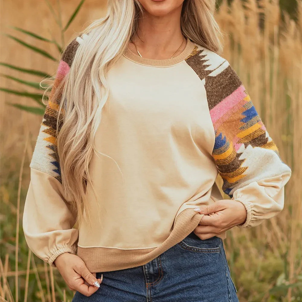 Daphne | Damski kolorowy sweter z rękawami w aztecki wzór, modny casual
