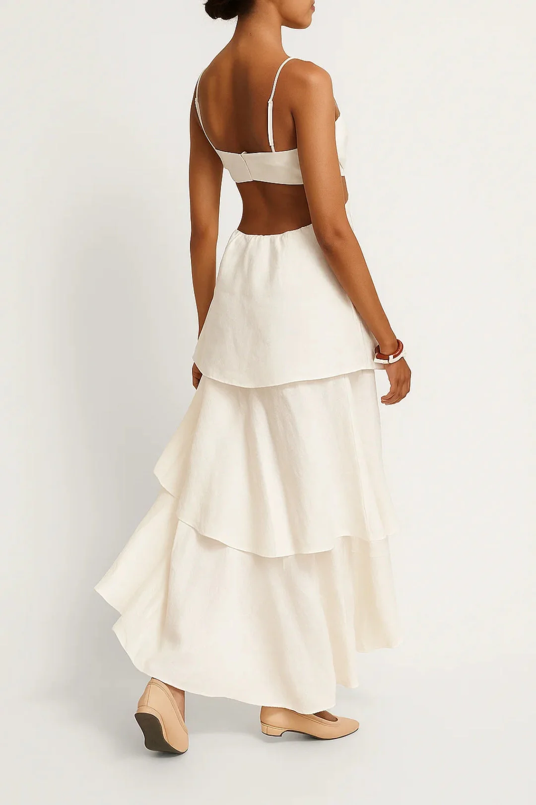 Holly | Sukienka maxi damska elegancka z wycięciem i warstwową spódnicą - Image 3