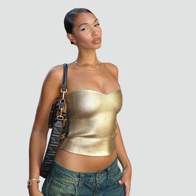 Janie | Metaliczny top damski bez ramiączek w stylu bandeau na przyjęcia