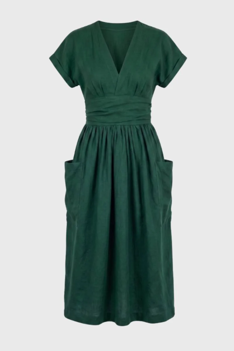Kathleen | Sukienka midi damska niebieska z dekoltem V elegancka - Image 4
