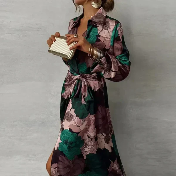 Leila | Sukienka maxi damska z rozcięciem i falbaną podkreślającą elegancki wygląd