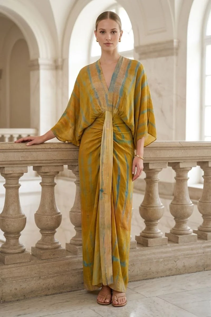Melinda | Sukienka damska maxi kimono tie-dye z dekoltem V