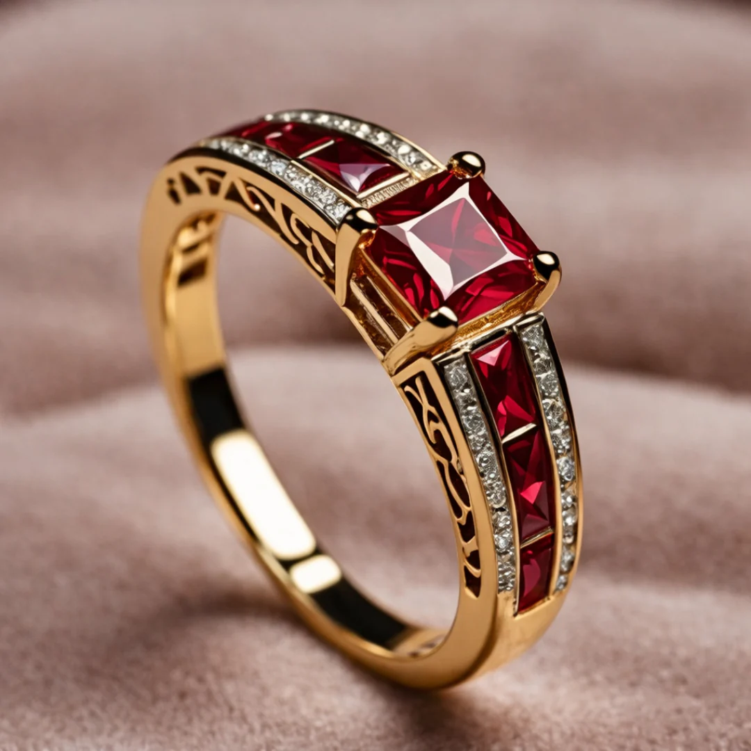 Noel | Pierścionek damski Ruby Empress z rubinem elegancki królewski złoty vintage