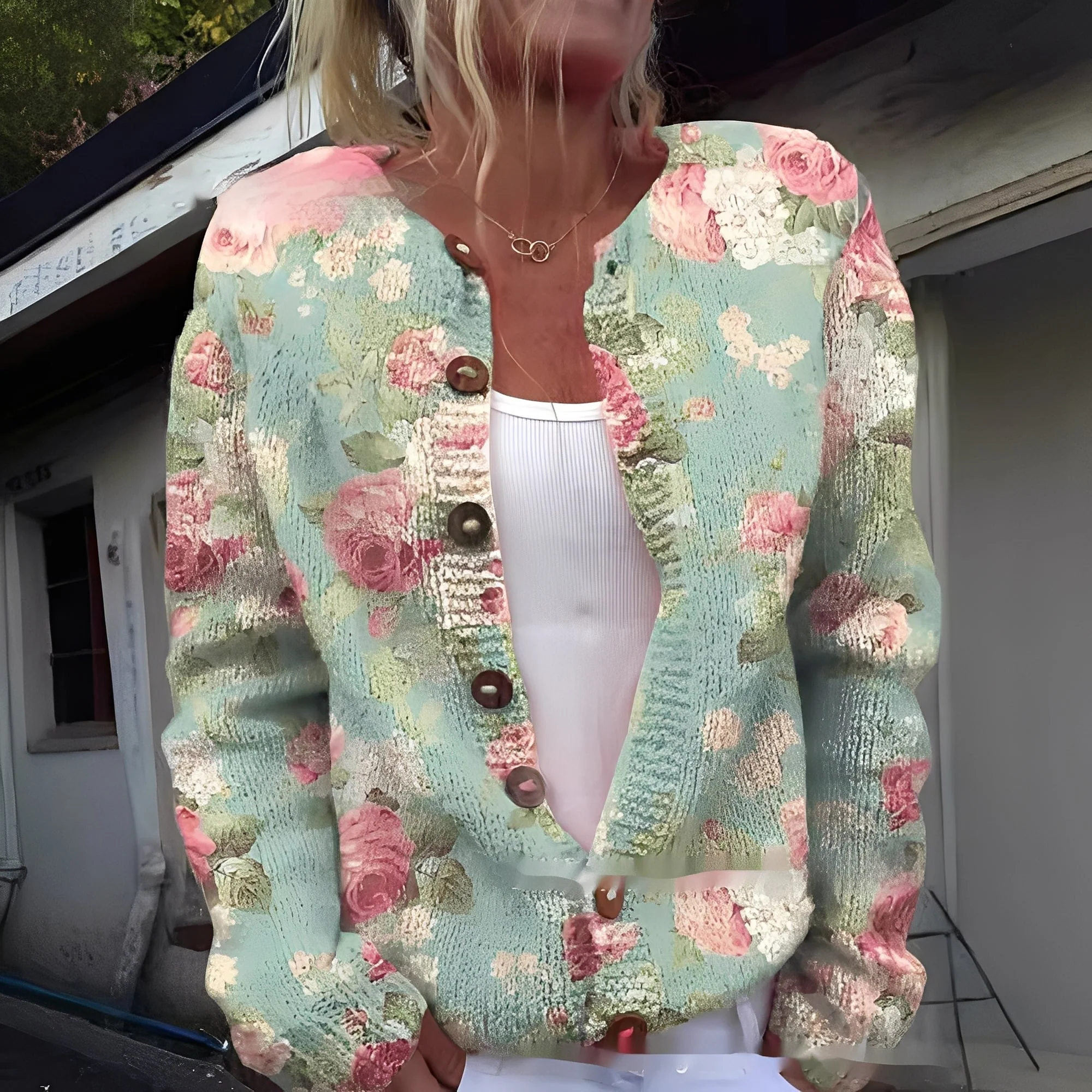 Rita | Stylowy, ciepły kardigan damski z kwiatowym wzorem - Image 6