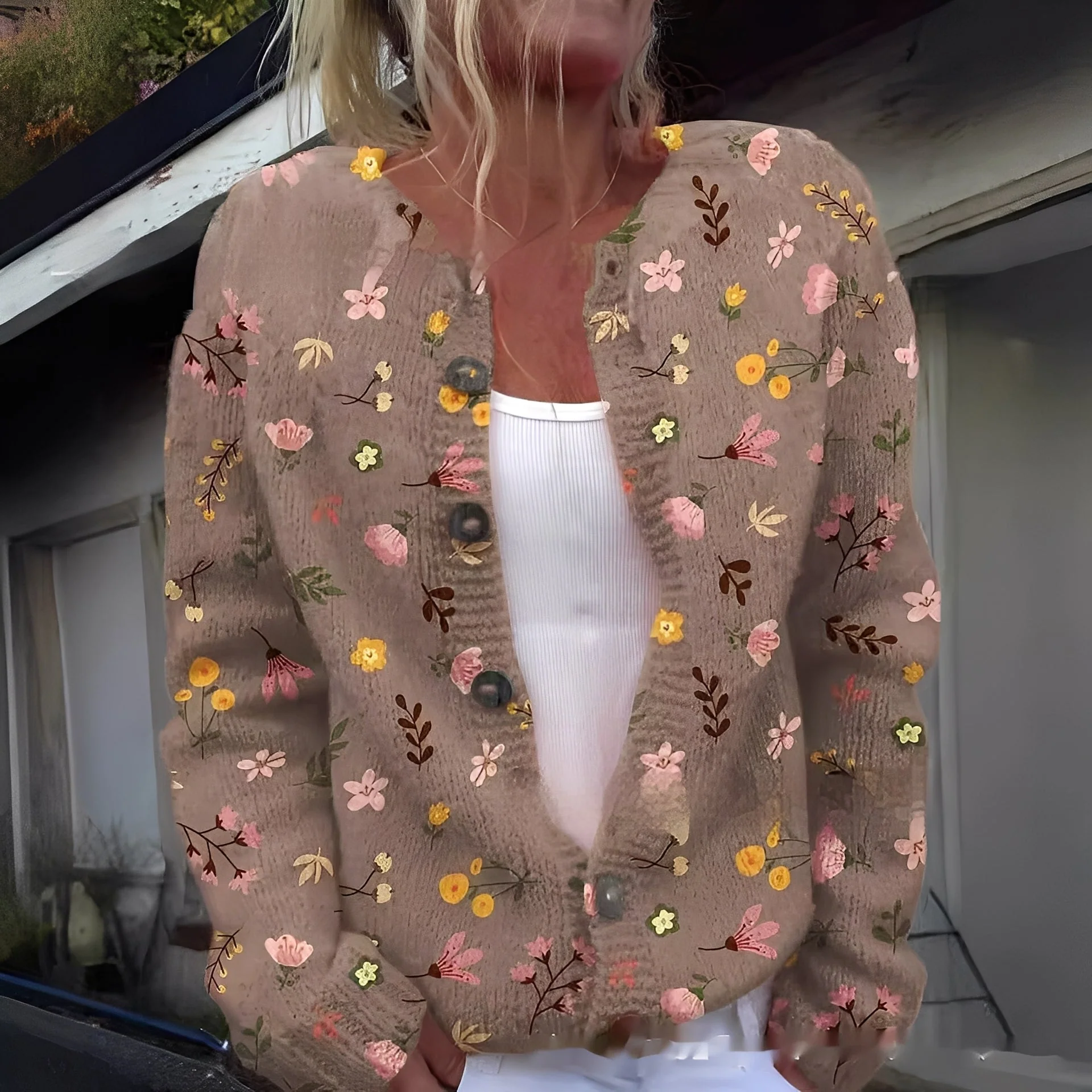 Rita | Stylowy, ciepły kardigan damski z kwiatowym wzorem - Image 7
