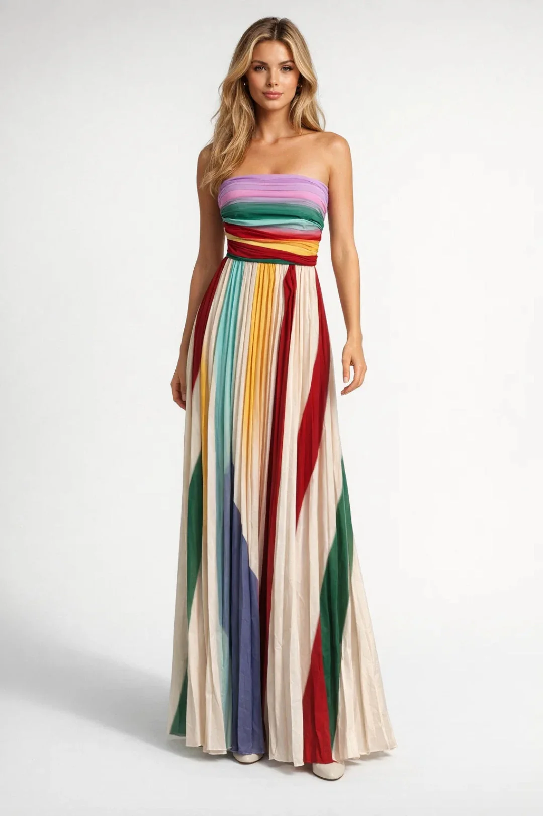 Rosaleen | Sukienka maxi damska wielokolorowa bez ramiączek elegancka letnia boho