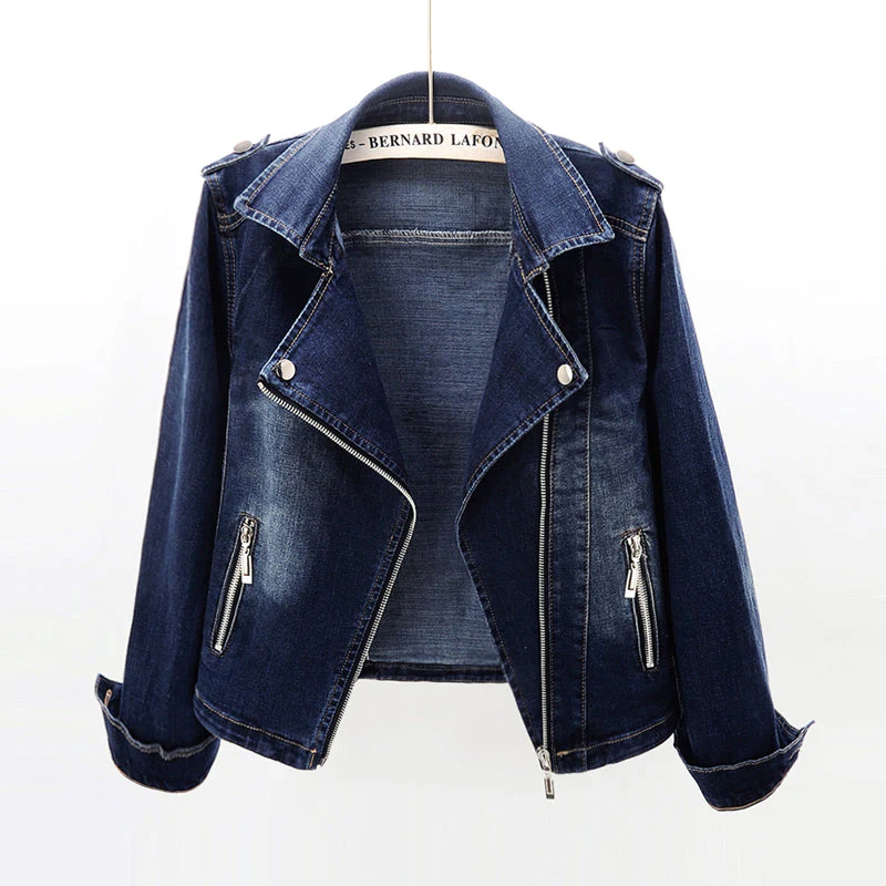 Sam | Damska kurtka jeansowa slim fit z detalami biker, stylowa modna - Image 7