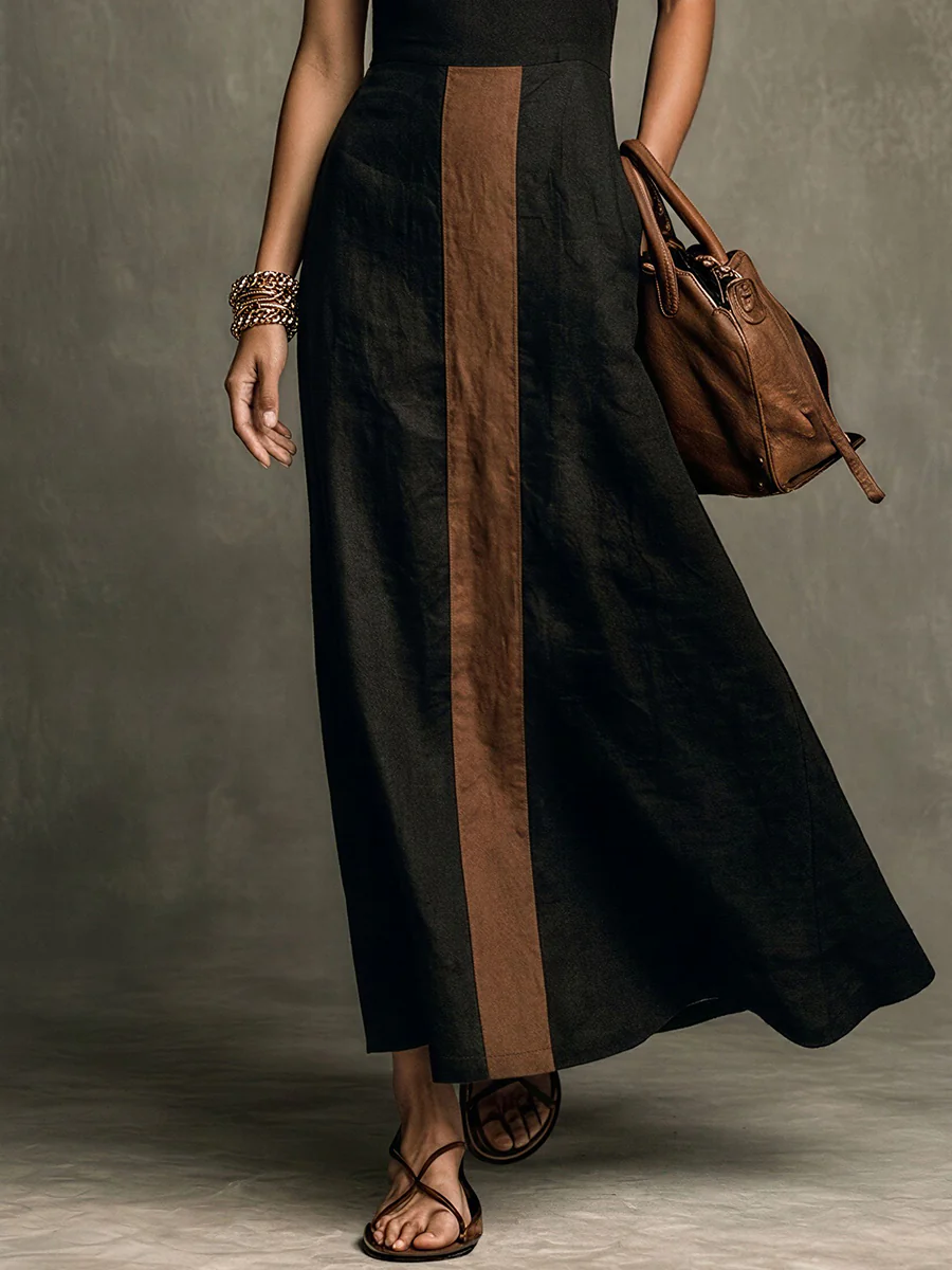 Tori | Damska sukienka maxi w stylu vintage, czarno-brązowa - Image 4